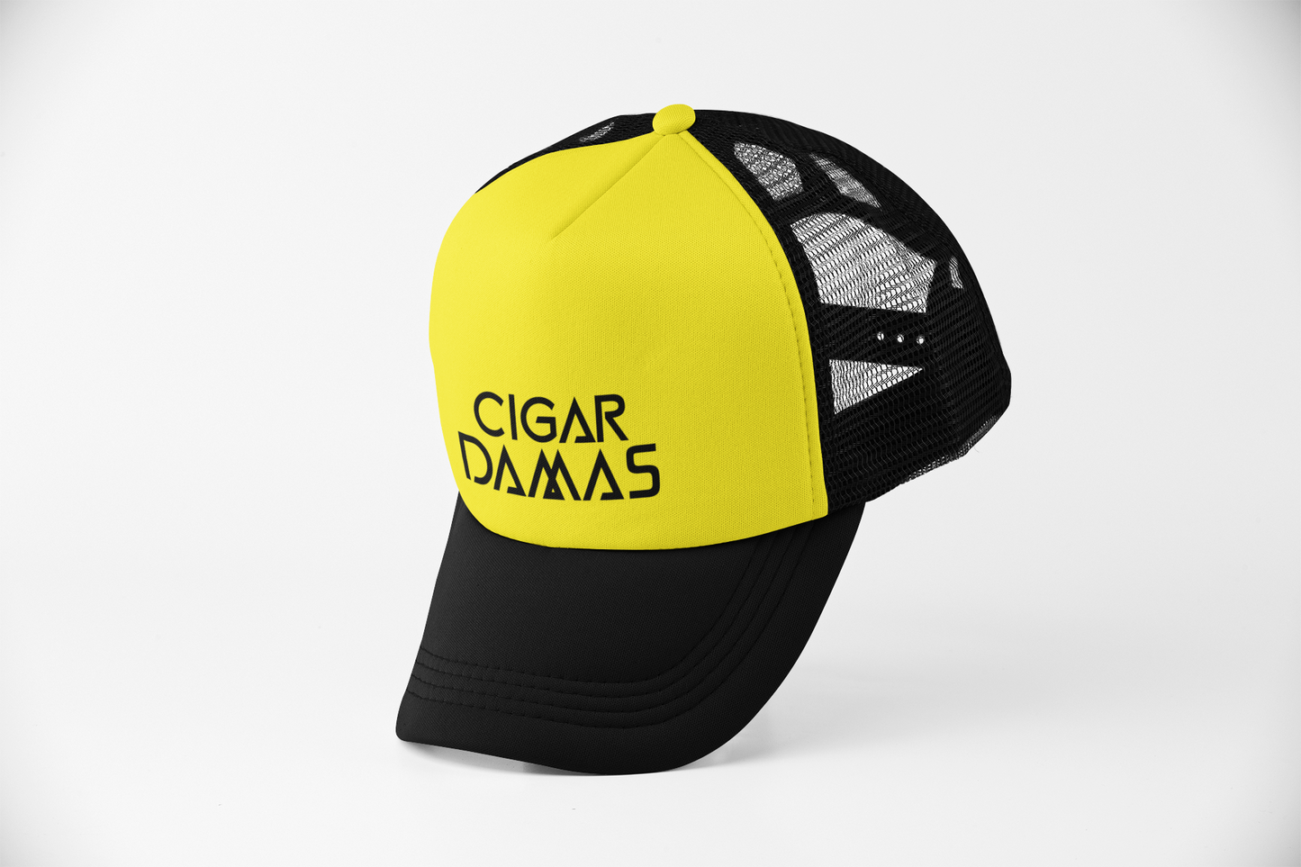 Cigar Damas Flat Bill Snapback Trucker Cap (Neon Yellow/Black)